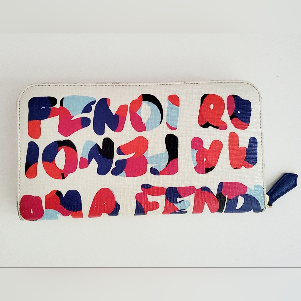 Fendi Roma Vitello Elite Graffiti Zip-Around Wallet With COA